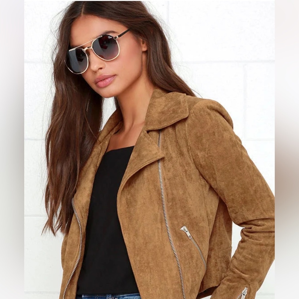 Size L Suede with Love Tan Suede Moto Jacket - Lulus